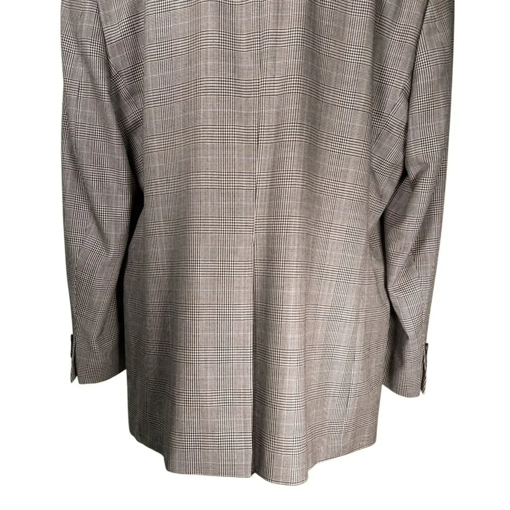 Lauren Ralph Lauren Mens 46L Wool Blazer Brown Glen Plaid Check Sport Coat 2 Btn
